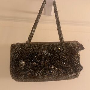 Chico's Black Beaded Floral Mini Bag